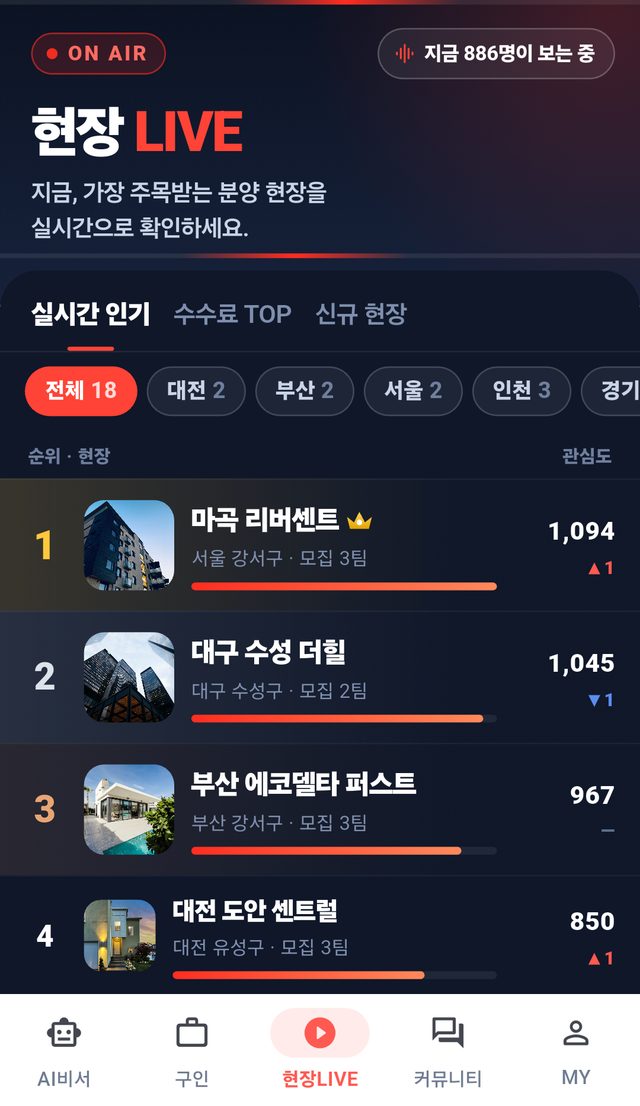 분양LIVE 현장LIVE 화면